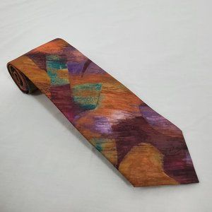 Mr. Italy Necktie Polyester Orange Purple Green Watercolor Pattern